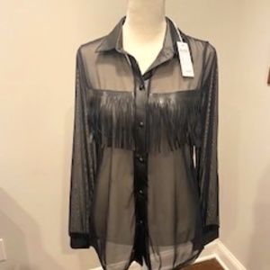 Intimissimi Women's long-sleeved sheer and faux leather fringe top